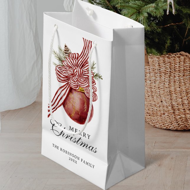 Merry Christmas Red Striped Ornament Holiday Small Gift Bag (Creator Uploaded)