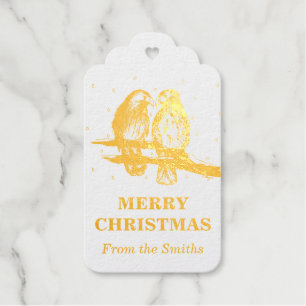 Merry Christmas Red Tailed Hawks Lovebirds Snow Gift Tags