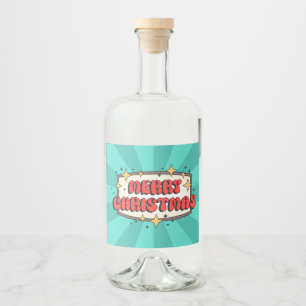 Merry Christmas red text in blue wavy background Liquor Bottle Label