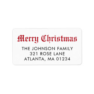 Merry Christmas Red Traditional Script Calligraphy Label