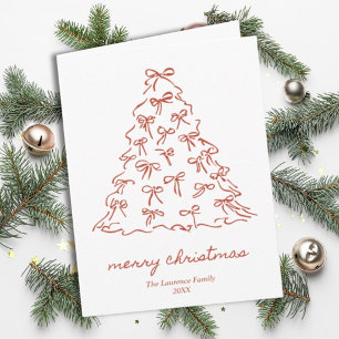 Merry Christmas Red Tree Bow Simple Folded Holiday Card