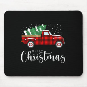 Merry Christmas Red Truck Buffalo Plaid Xmas Retro Mouse Pad