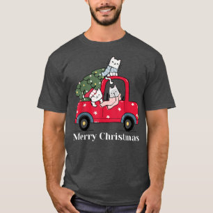 Merry Christmas Red Truck Cat Lover Pajama T-Shirt