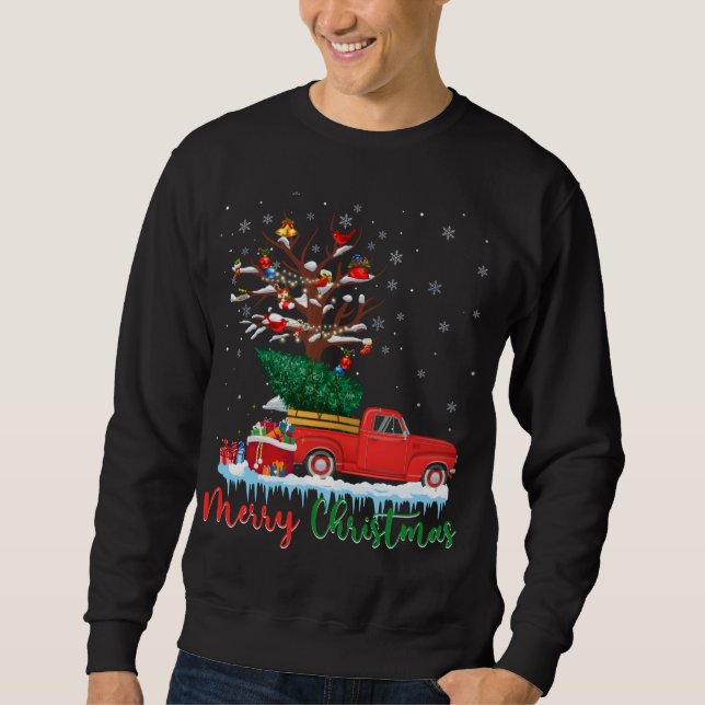 Merry Christmas Red Truck Christmas Tree Lights Sn Sweatshirt (Front)