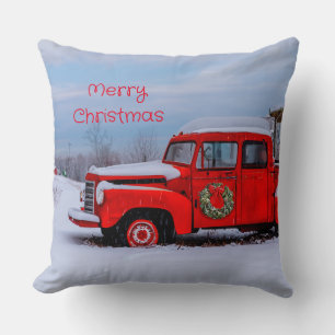 Merry Christmas Red Truck Country Festive  Cushion