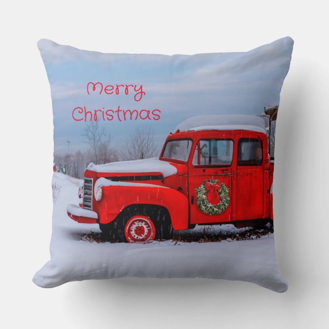 Merry Christmas Red Truck Country Festive  Cushion (Front)