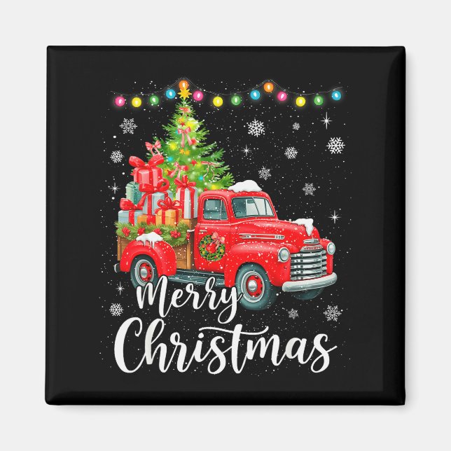 Merry Christmas Red Truck Family Christmas Matchin Magnet (Front)