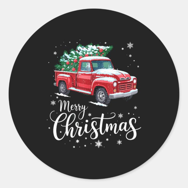 Merry Christmas Red Truck Family Matching Christma Classic Round Sticker (Front)