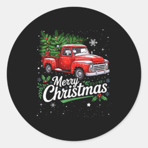Merry Christmas Red Truck Family Matching Christma Classic Round Sticker