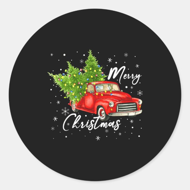Merry Christmas Red Truck Family Matching Christma Classic Round Sticker (Front)