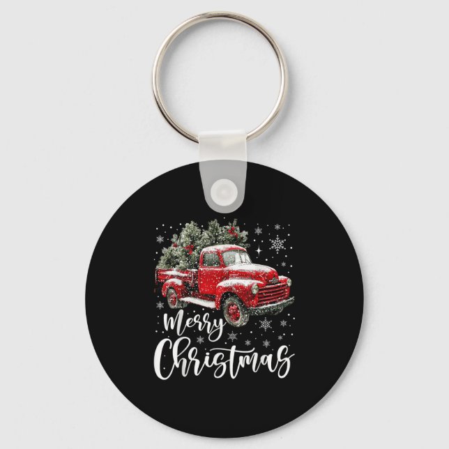 Merry Christmas Red Truck Family Matching Christma Key Ring (Front)