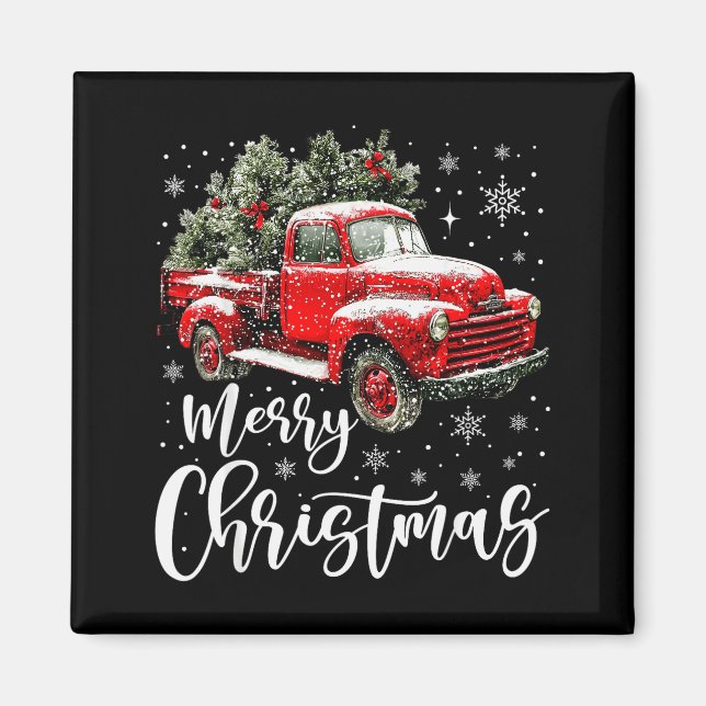 Merry Christmas Red Truck Family Matching Christma Magnet (Front)