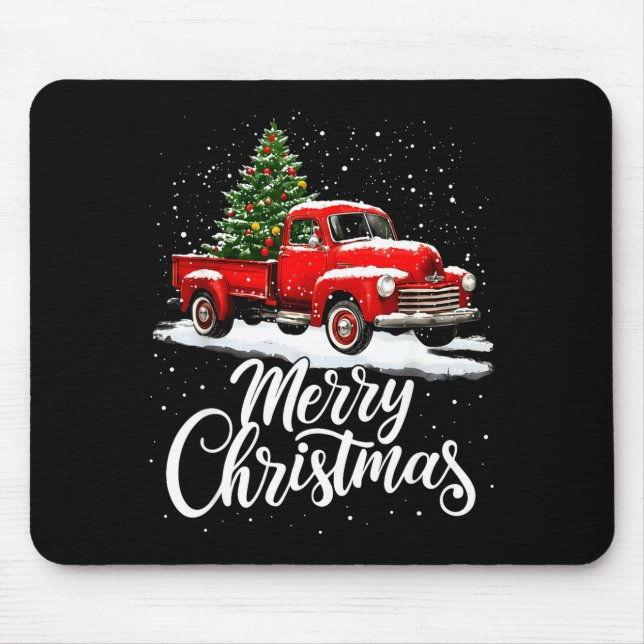Merry Christmas Red Truck Family Matching Christma Mouse Pad (Front)