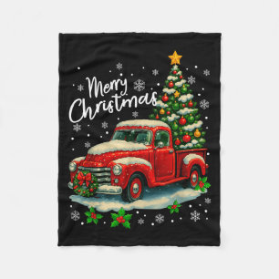 Merry Christmas Red Truck Funny Xmas Tree Family M Fleece Blanket
