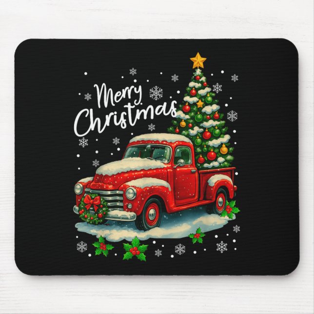 Merry Christmas Red Truck Funny Xmas Tree Family M Mouse Pad (Front)