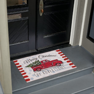 Merry Christmas Red Truck Personalised Door Mat