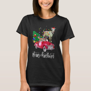Merry Christmas Red Truck Riding Goat Santa Lights T-Shirt