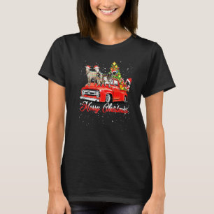 Merry Christmas Red Truck Riding Goat Santa Lights T-Shirt