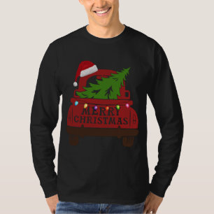 Merry Christmas Red Truck Santa Hat Xmas Tree Paja T-Shirt