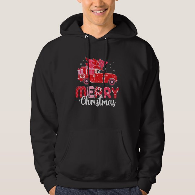 Merry Christmas Red Truck With Tree Xmas PJ costum Hoodie (Front)