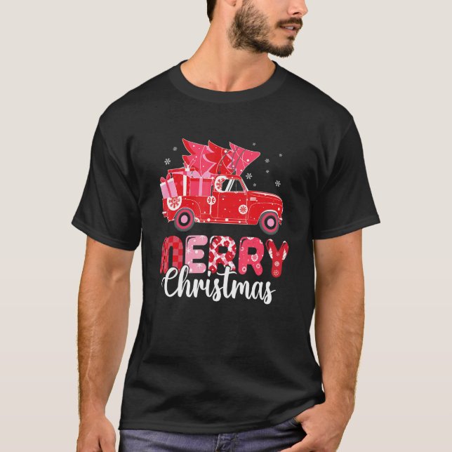 Merry Christmas Red Truck With Tree Xmas PJ costum T-Shirt (Front)