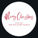 Merry Christmas | Red Typography Classic Round Sticker<br><div class="desc">Merry Christmas | Red Typography Round Sticker. Minimalistic and simplistic. Customise the font and colours. Message the designer if you would like to customise further.</div>