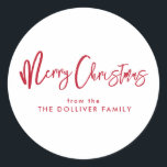 Merry Christmas | Red Typography Classic Round Sticker<br><div class="desc">Merry Christmas | Red Typography Round Sticker. Minimalistic and simplistic. Customise the font and colours. Message the designer if you would like to customise further.</div>