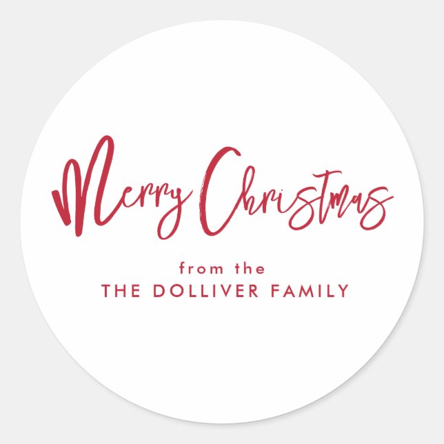 Merry Christmas | Red Typography Classic Round Sticker (Front)