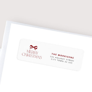 Merry Christmas red typography modern holiday Return Address Label