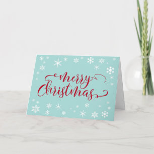 Merry Christmas Red Typography on Robin's Egg Blue Holiday Card