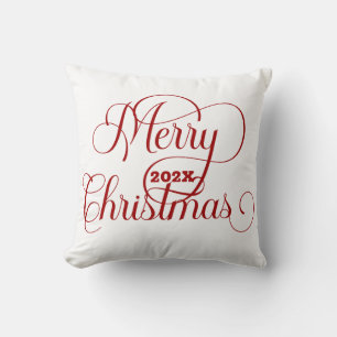 Merry Christmas Red Typography On White Cushion