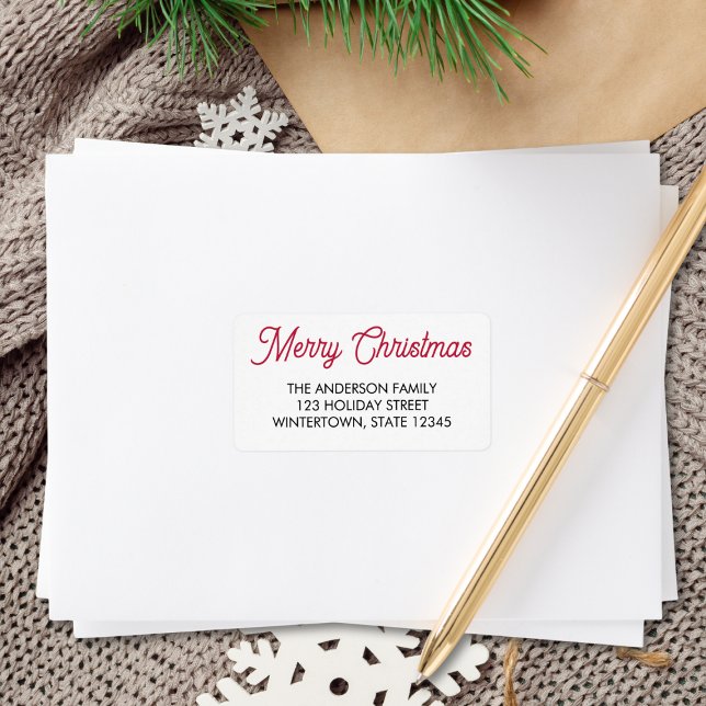 Merry Christmas Red Typography Return Address Label (Creator Uploaded)