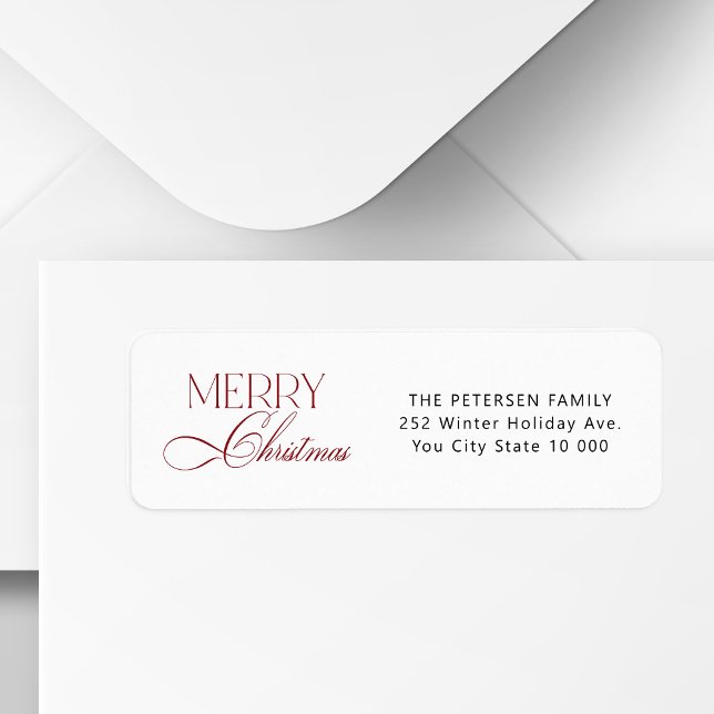 Merry Christmas red typography return address  Label (Creator Uploaded)