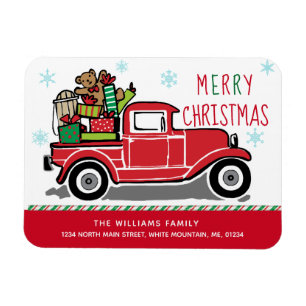 Merry Christmas Red Vintage Truck Holiday Moving Magnet