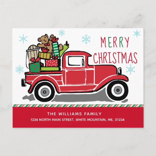 Merry Christmas Red Vintage Truck Moving Announcement Postcard Zazzle Com Au