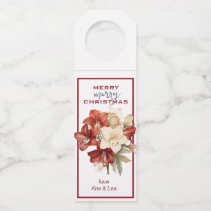 Merry Christmas Red & White Amaryllis  Bottle Tag