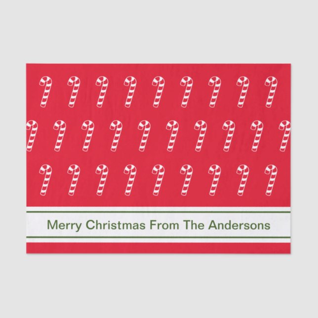 Merry Christmas Red & White Candy Canes From Name Tissue Paper (Front)