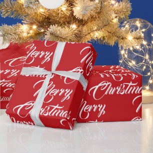 Merry Christmas red white custom script elegant Wrapping Paper