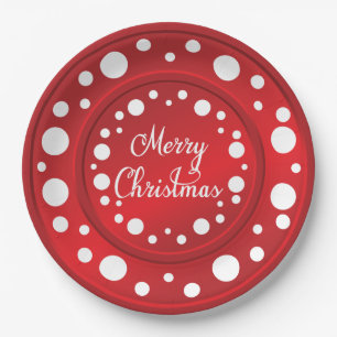 Merry Christmas red white dots pattern Paper Plate