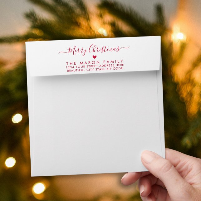 Merry Christmas Red White Family Return Address Envelope (Creator Uploaded)