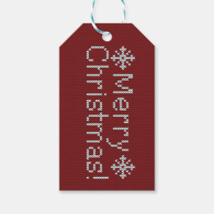 Merry Christmas Red & White Faux Knit Gift Tags