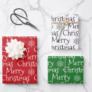 Merry Christmas red white green snowflakes cute Wrapping Paper Sheet