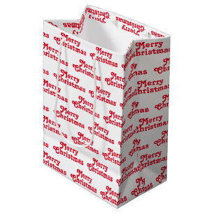 "Merry Christmas" red white Holiday Gift Medium Gift Bag