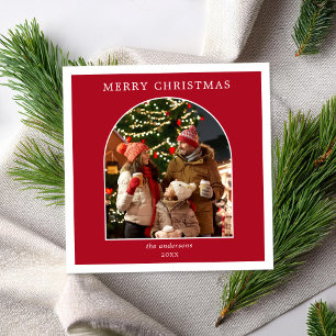 Merry Christmas Red White Minimalist Arch Photo Holiday Card