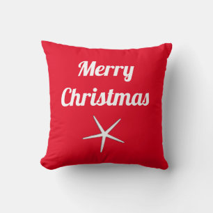 Merry Christmas Red White Nautical Starfish Gift Cushion