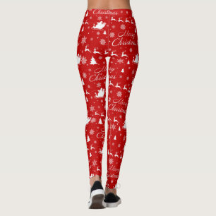 Merry Christmas Red & White Pattern Long Leggings