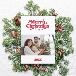 Merry Christmas red white retro photo card