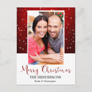 Merry Christmas Red & White Snowflake Photo Card