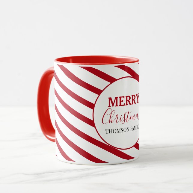 Merry Christmas Red & White Stripes Candy Mug (Front Left)