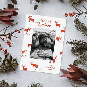 Merry Christmas. Red winter woodland reindeer Holiday Card